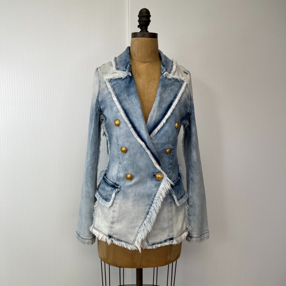 L'Agence Jacket Women Extra Small Denim Raw Hem USA Kaydence Party Coat Core Ni